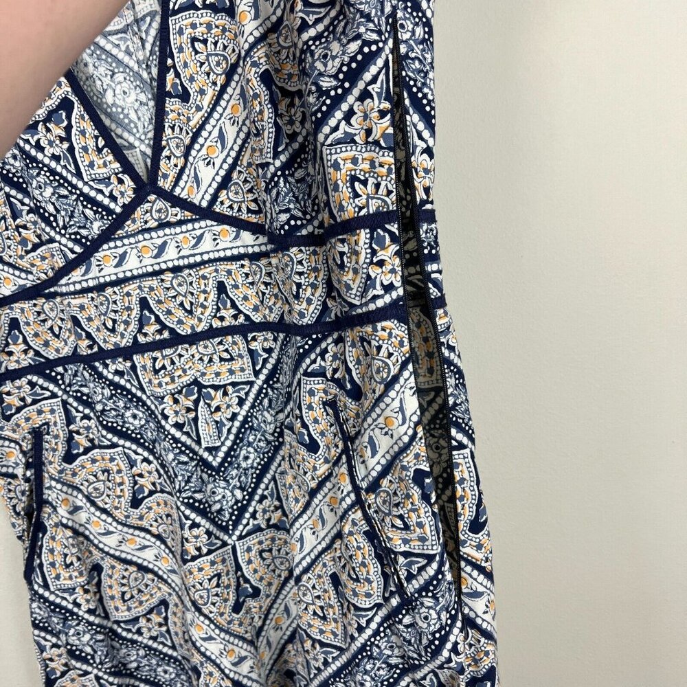 Eddie Bauer Midi Dress Womens 14 Blue Yellow Bandana Floral Print Cotton Stretch - Picture 9 of 14